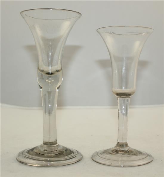 Two drinking glasses, c.1740, 19cm & 17cm